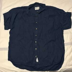 J Crew Baird Mcnutt Navy Linen drop shoulder top size L relaxed fit